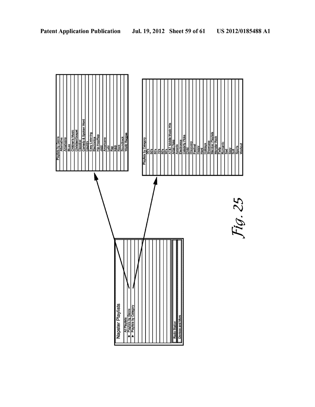 METHOD AND APPARATUS FOR GENERATING AND UPDATING A PRE-CATEGORIZED SONG     DATABASE FROM WHICH CONSUMERS MAY SELECT AND THEN DOWNLOAD DESIRED     PLAYLISTS - diagram, schematic, and image 60