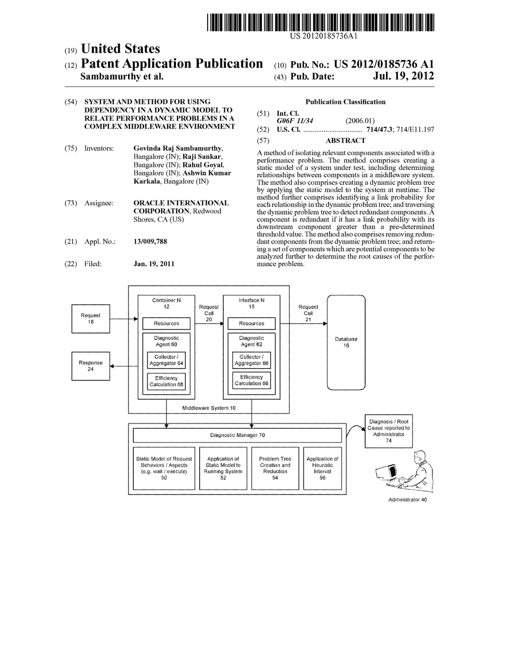 SYSTEM AND METHOD FOR USING DEPENDENCY IN A DYNAMIC MODEL TO RELATE     PERFORMANCE PROBLEMS IN A COMPLEX MIDDLEWARE ENVIRONMENT - diagram, schematic, and image 01