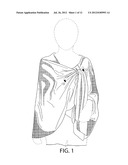 Shawl or wrap with closure mechanism diagram and image