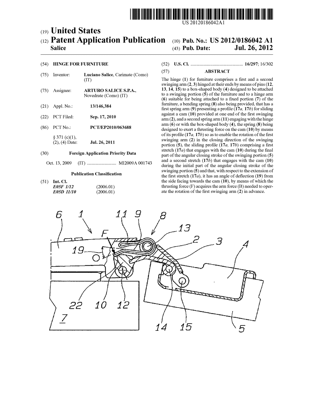 HINGE FOR FURNITURE - diagram, schematic, and image 01