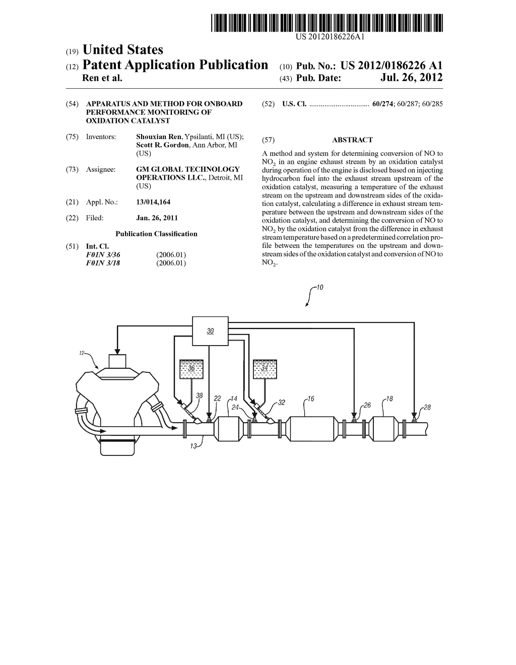 APPARATUS AND METHOD FOR ONBOARD PERFORMANCE MONITORING OF OXIDATION     CATALYST - diagram, schematic, and image 01