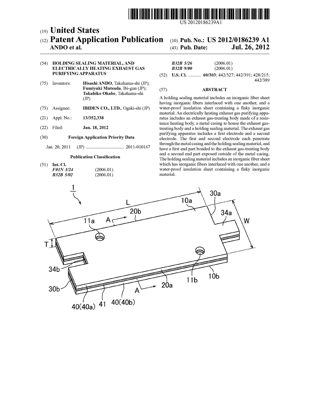 HOLDING SEALING MATERIAL, AND ELECTRICALLY HEATING EXHAUST GAS PURIFYING     APPARATUS - diagram, schematic, and image 01