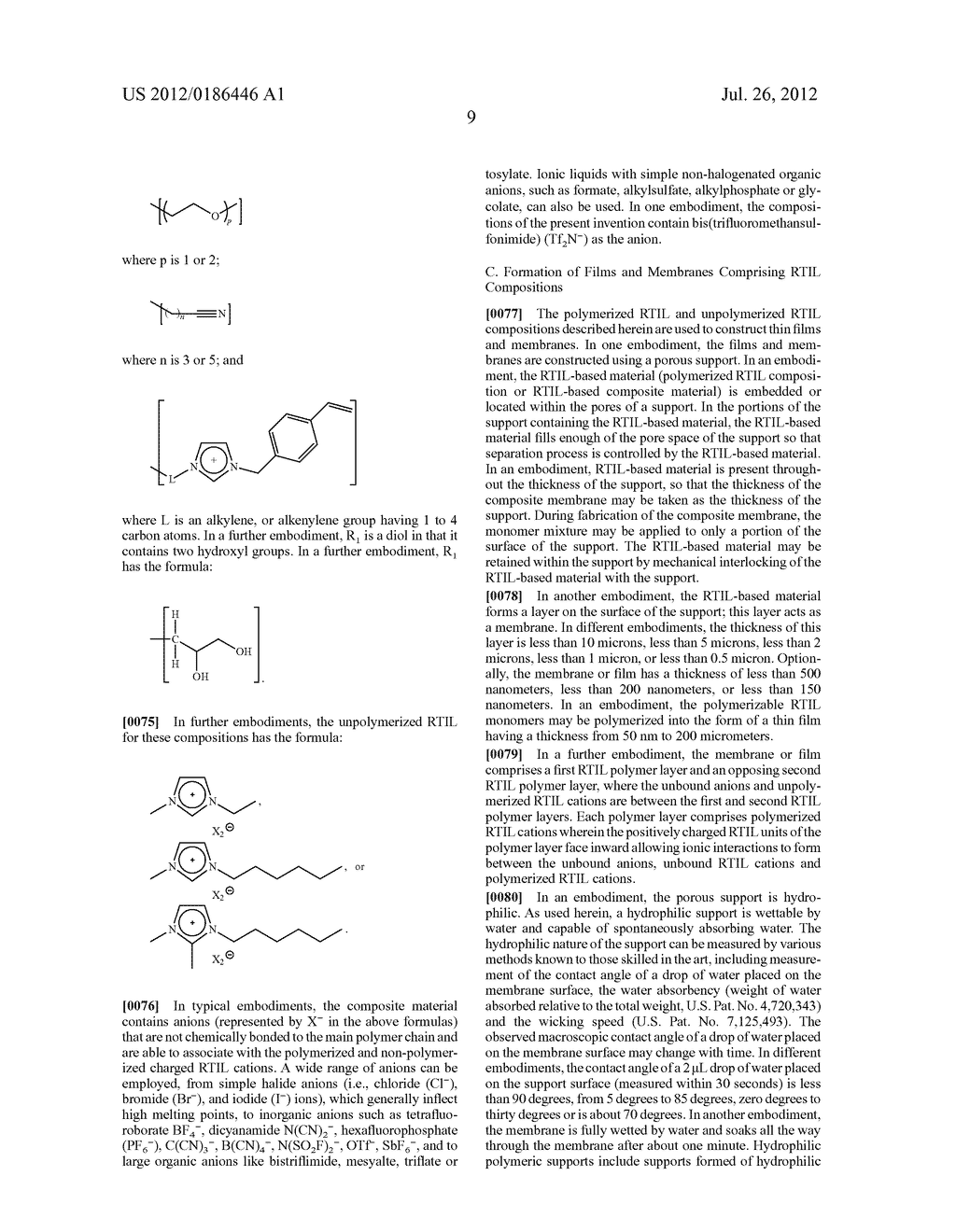 IMIDAZOLIUM-BASED ROOM-TEMPERATURE IONIC LIQUIDS, POLYMERS, MONOMERS, AND     MEMBRANES INCORPORATING SAME - diagram, schematic, and image 22