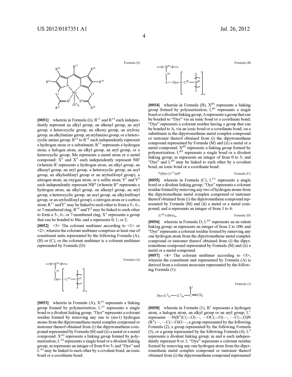 COLORANT MULTIMER, COLORED CURABLE COMPOSITION, COLOR FILTER AND METHOD     FOR PRODUCING THE SAME, AND SOLID-STATE IMAGE SENSOR, IMAGE DISPLAY     DEVICE, LIQUID CRYSTAL DISPLAY DEVICE AND ORGANIC EL DISPLAY WITH THE     COLOR FILTER - diagram, schematic, and image 07