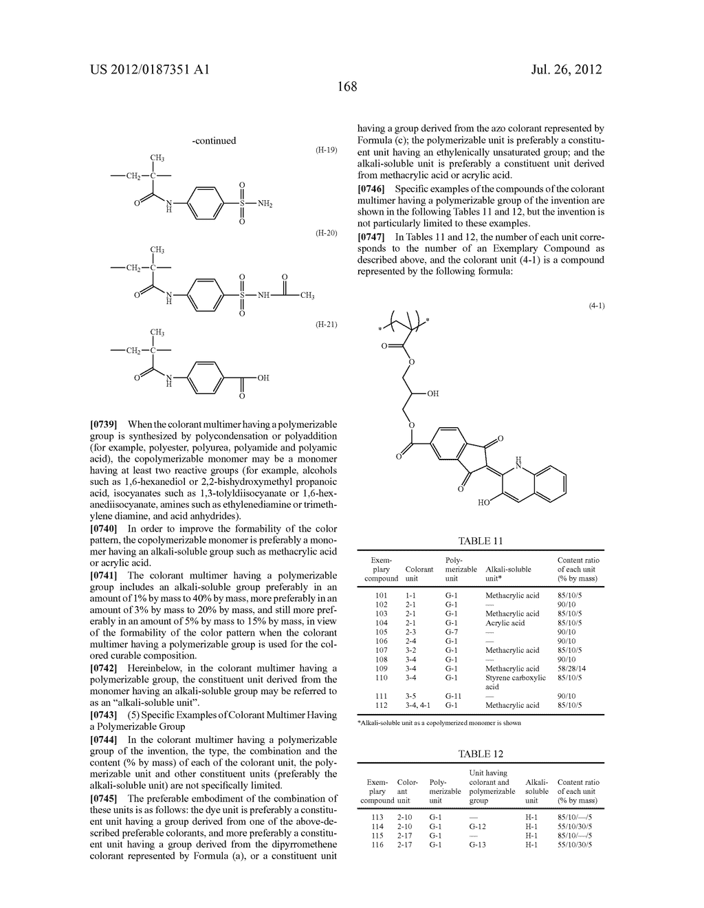 COLORANT MULTIMER, COLORED CURABLE COMPOSITION, COLOR FILTER AND METHOD     FOR PRODUCING THE SAME, AND SOLID-STATE IMAGE SENSOR, IMAGE DISPLAY     DEVICE, LIQUID CRYSTAL DISPLAY DEVICE AND ORGANIC EL DISPLAY WITH THE     COLOR FILTER - diagram, schematic, and image 171