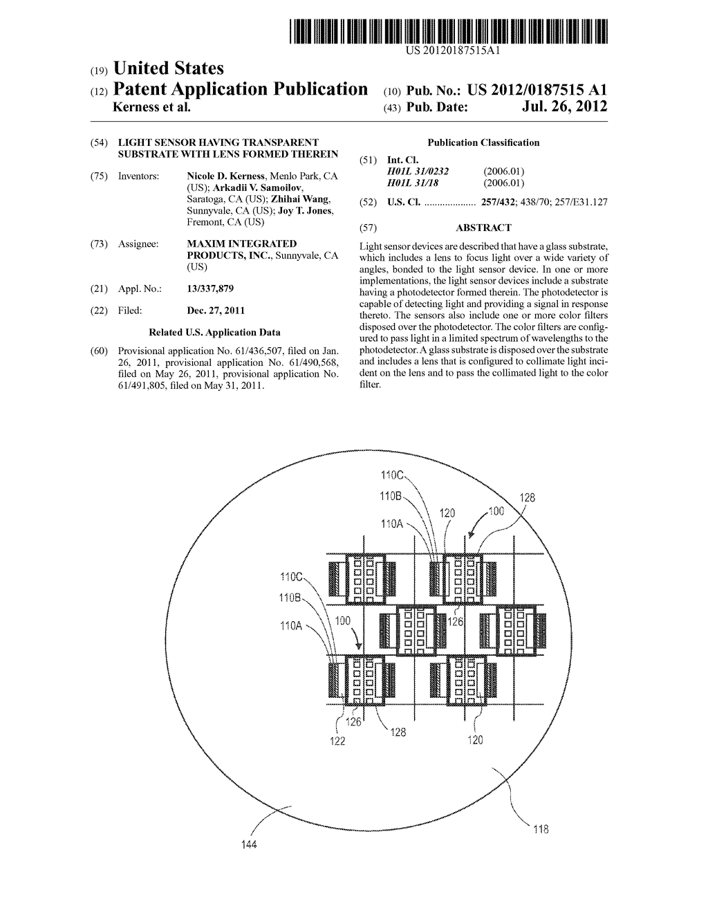 LIGHT SENSOR HAVING TRANSPARENT SUBSTRATE WITH LENS FORMED THEREIN - diagram, schematic, and image 01