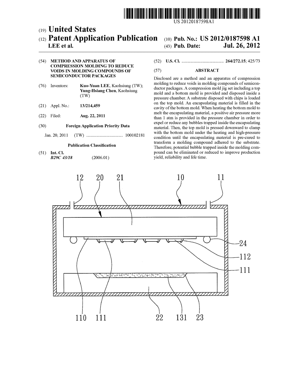 METHOD AND APPARATUS OF COMPRESSION MOLDING TO REDUCE VOIDS IN MOLDING     COMPOUNDS OF SEMICONDUCTOR PACKAGES - diagram, schematic, and image 01