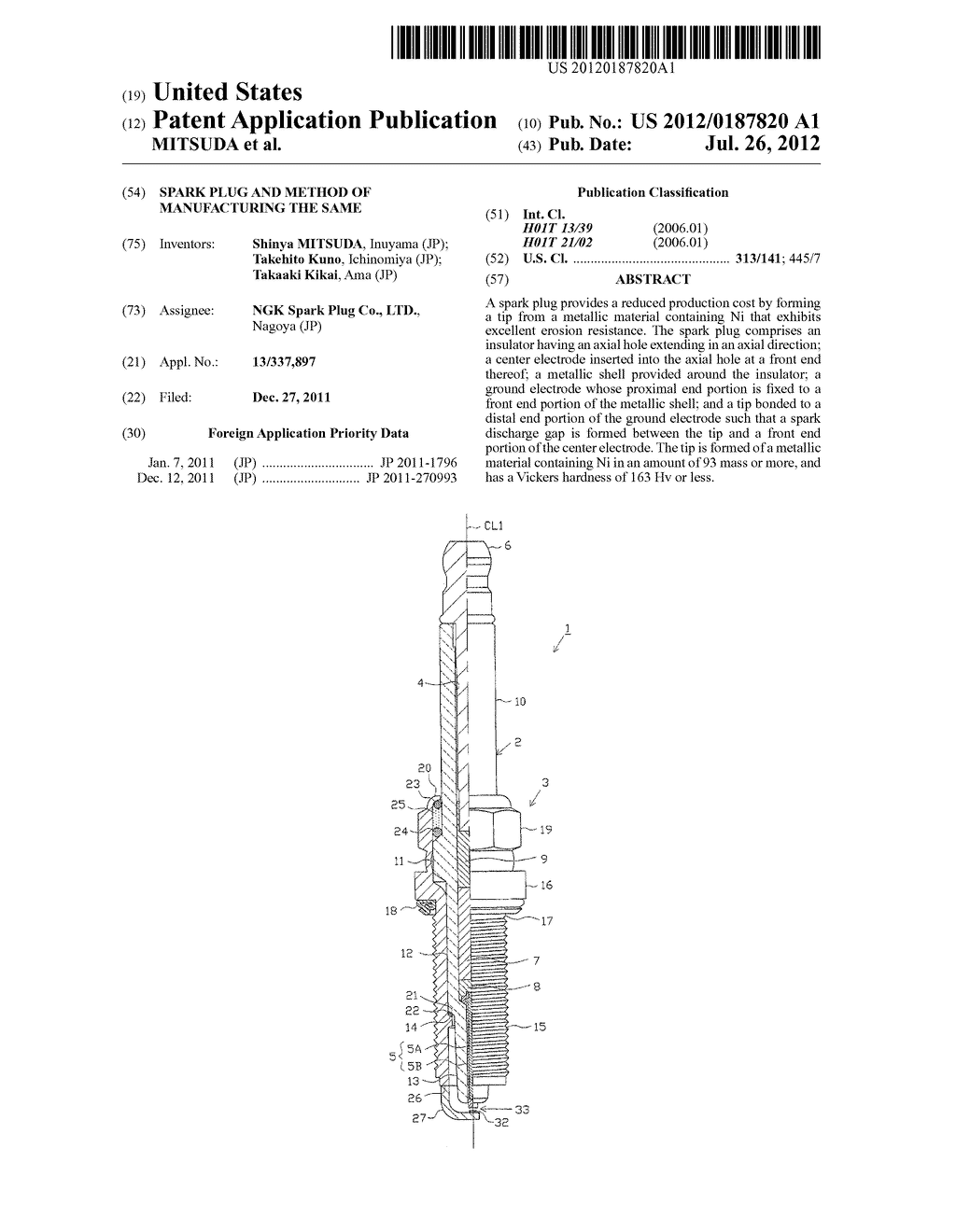 SPARK PLUG AND METHOD OF MANUFACTURING THE SAME - diagram, schematic, and image 01