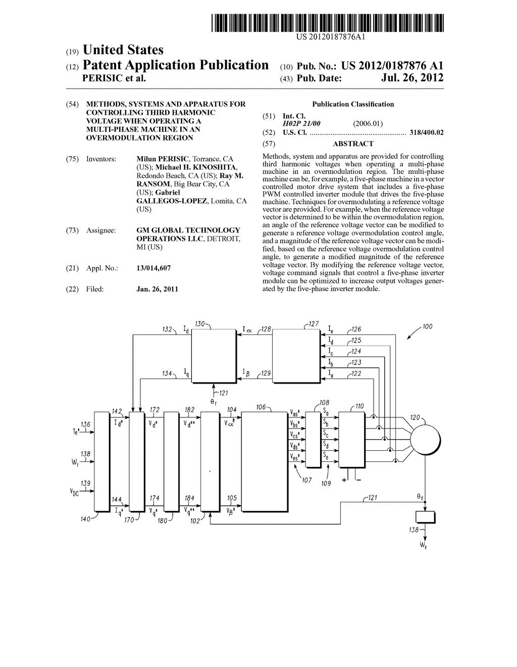 METHODS, SYSTEMS AND APPARATUS FOR CONTROLLING THIRD HARMONIC VOLTAGE WHEN     OPERATING A MULTI-PHASE MACHINE IN AN OVERMODULATION REGION - diagram, schematic, and image 01