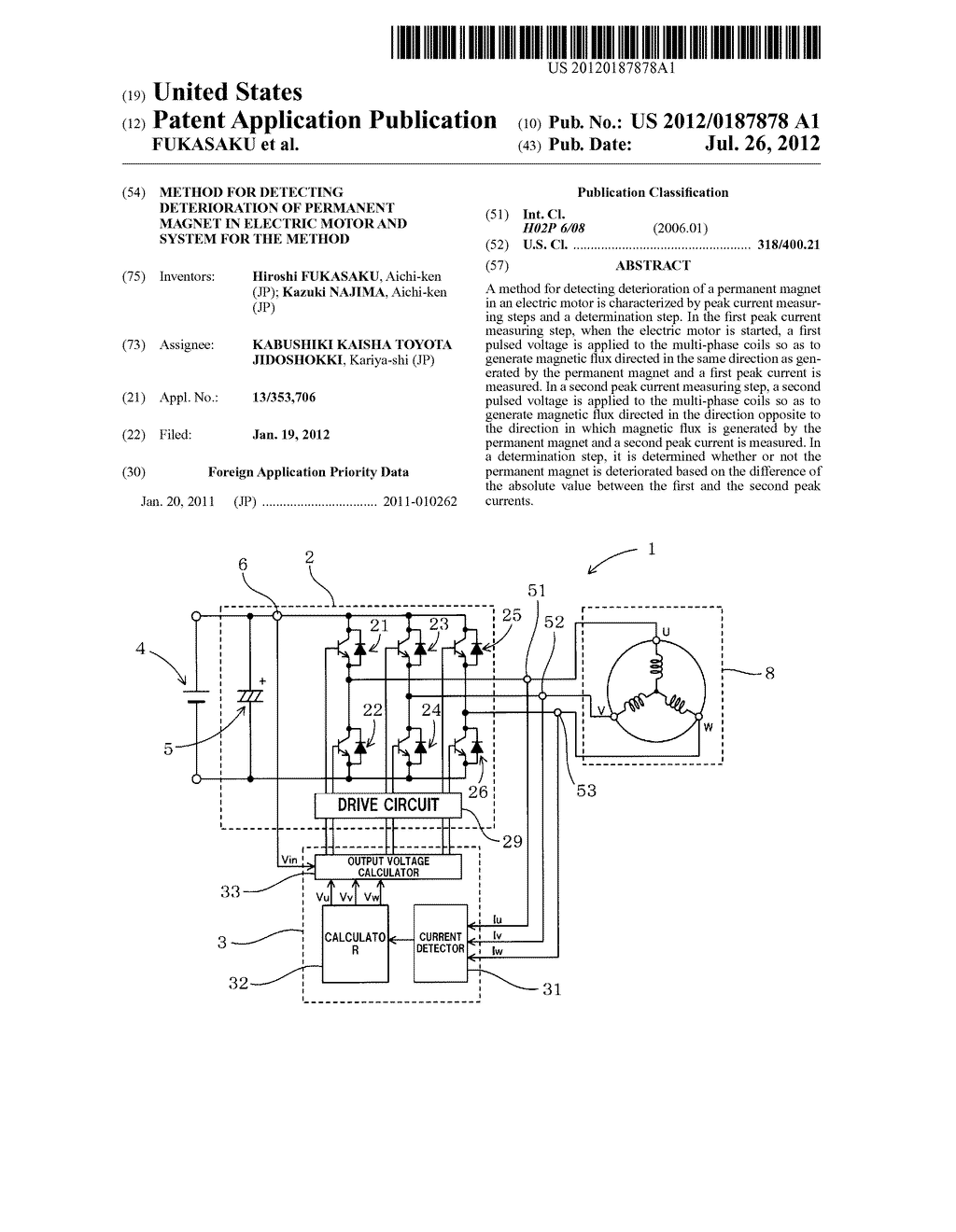 METHOD FOR DETECTING DETERIORATION OF PERMANENT MAGNET IN ELECTRIC MOTOR     AND SYSTEM FOR THE METHOD - diagram, schematic, and image 01