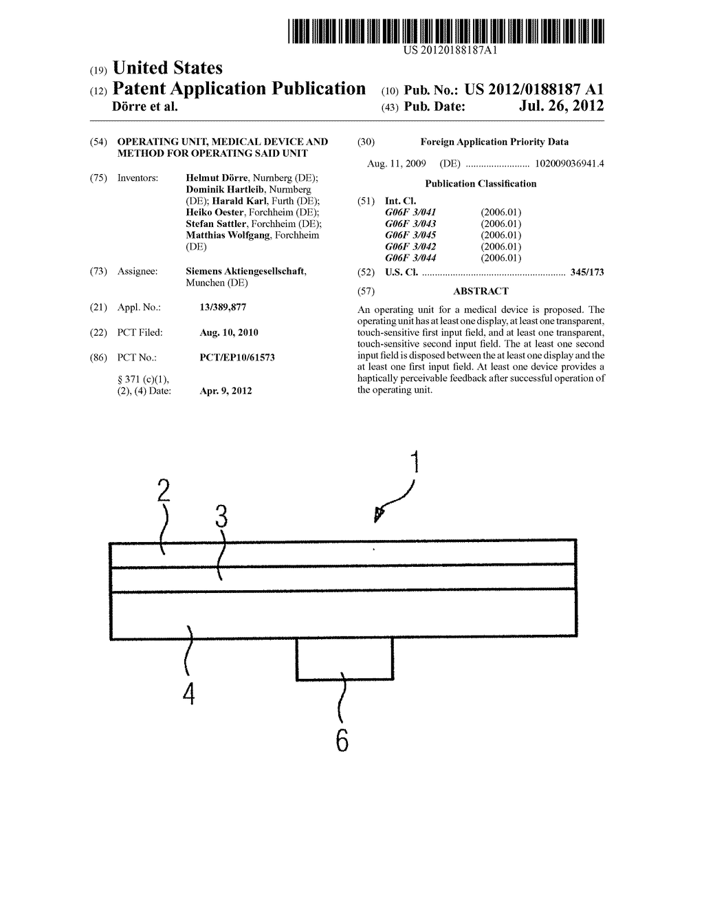 Operating unit, medical device and method for operating said unit - diagram, schematic, and image 01