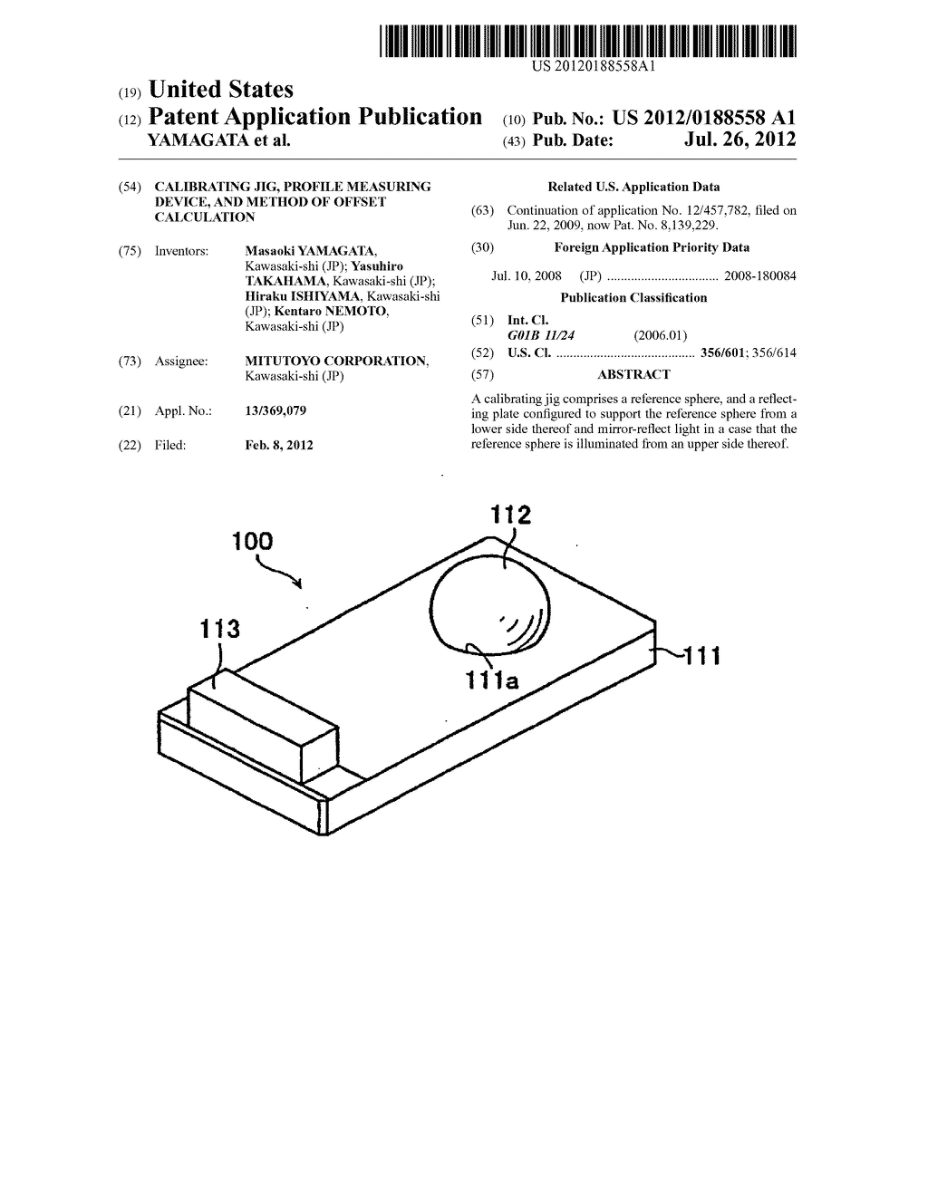 CALIBRATING JIG, PROFILE MEASURING DEVICE, AND METHOD OF OFFSET     CALCULATION - diagram, schematic, and image 01