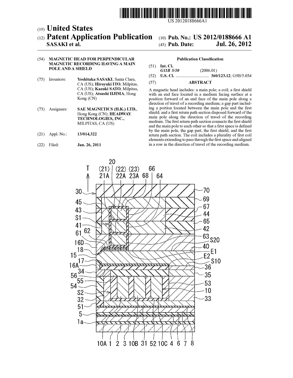 MAGNETIC HEAD FOR PERPENDICULAR MAGNETIC RECORDING HAVING A MAIN POLE AND     A SHIELD - diagram, schematic, and image 01