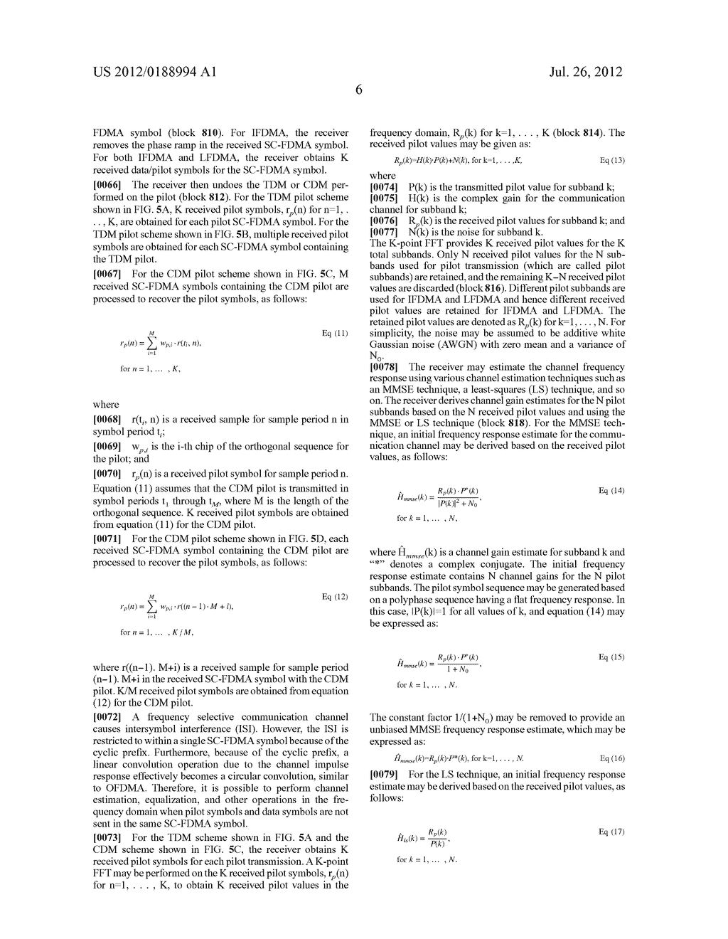 PILOT TRANSMISSION AND CHANNEL ESTIMATION FOR A COMMUNICATION SYSTEM     UTILIZING FREQUENCY DIVISION MULTIPLEXING - diagram, schematic, and image 21