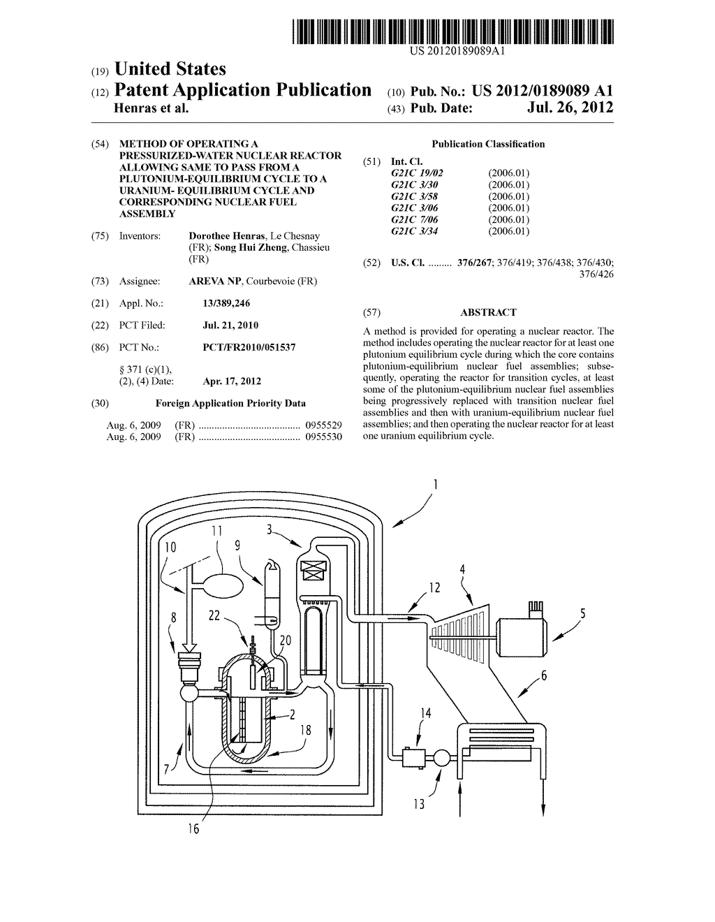 METHOD OF OPERATING A PRESSURIZED-WATER NUCLEAR REACTOR ALLOWING SAME TO     PASS FROM A PLUTONIUM-EQUILIBRIUM CYCLE TO A URANIUM- EQUILIBRIUM CYCLE     AND CORRESPONDING NUCLEAR FUEL ASSEMBLY - diagram, schematic, and image 01