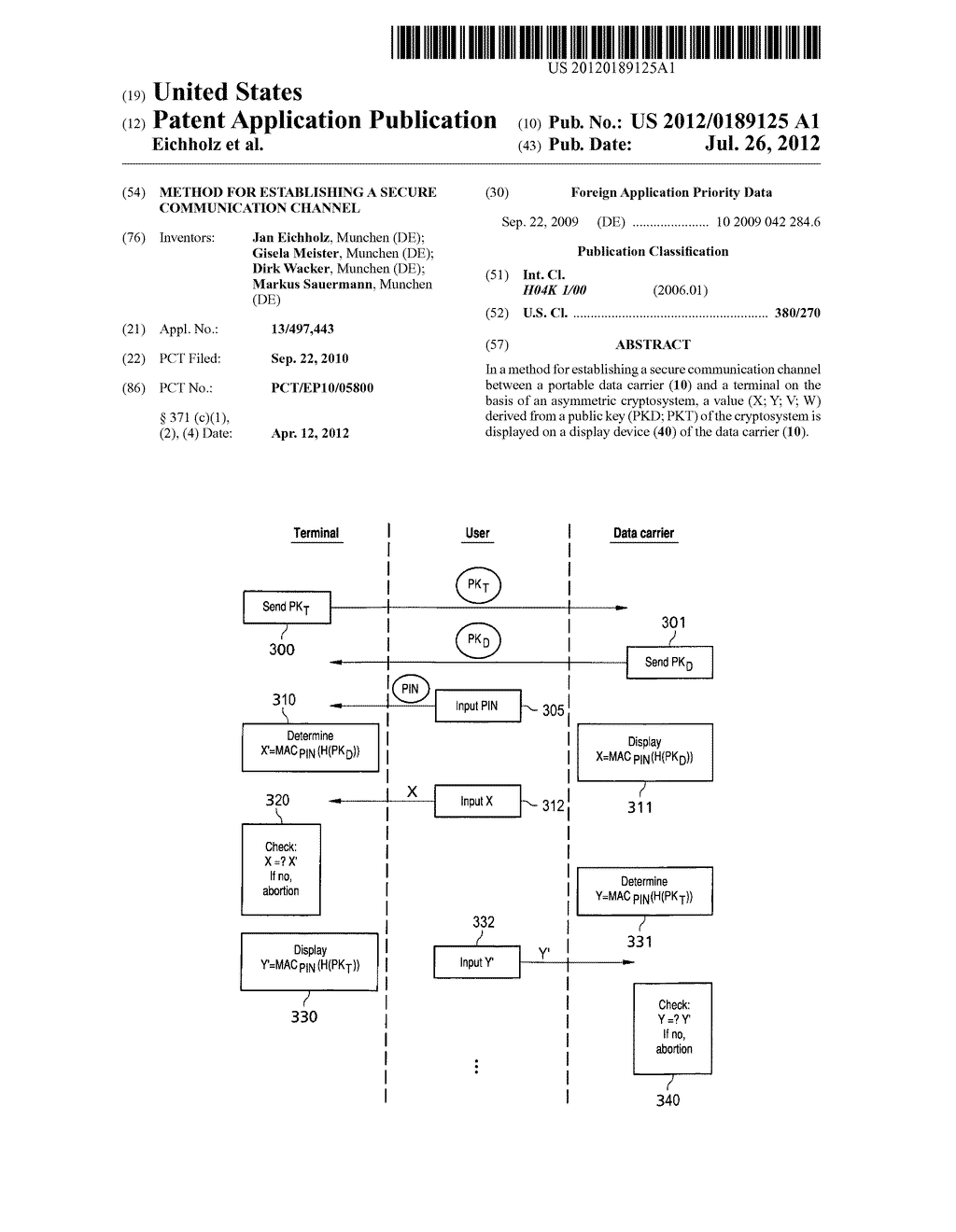 METHOD FOR ESTABLISHING A SECURE COMMUNICATION CHANNEL - diagram, schematic, and image 01