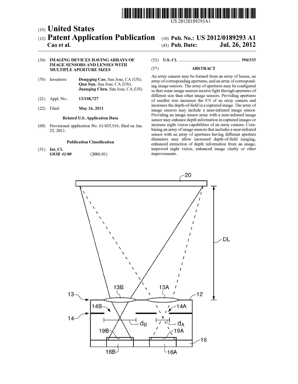 IMAGING DEVICES HAVING ARRAYS OF IMAGE SENSORS  AND LENSES WITH MULTIPLE     APERTURE SIZES - diagram, schematic, and image 01