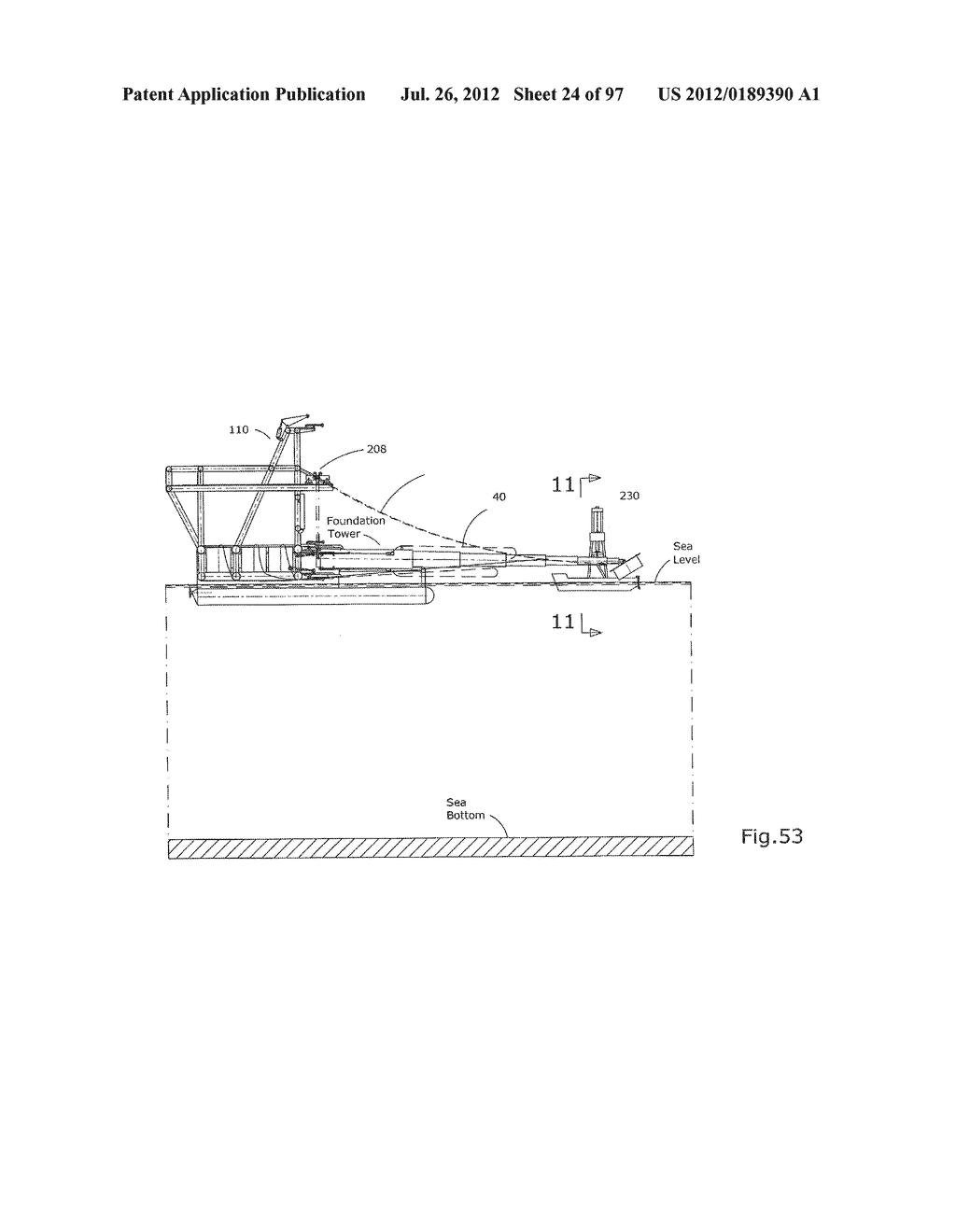 STATIONARY POSITIONED OFFSHORE WINDPOWER PLANT (OWP) AND THE METHODS AND     MEANS FOR ITS ASSEMBLING, TRANSPORTATION, INSTALLATION AND SERVICING - diagram, schematic, and image 25