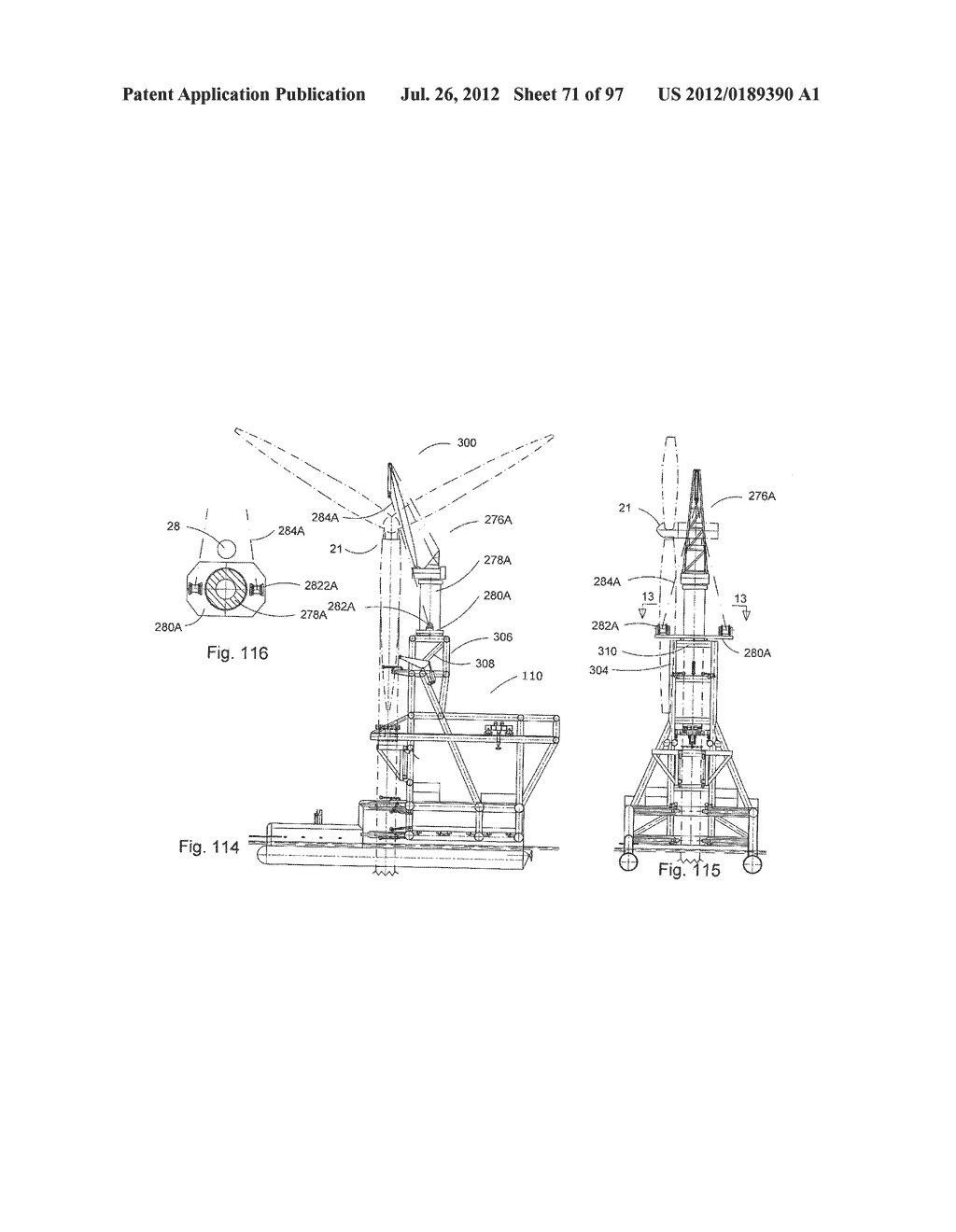 STATIONARY POSITIONED OFFSHORE WINDPOWER PLANT (OWP) AND THE METHODS AND     MEANS FOR ITS ASSEMBLING, TRANSPORTATION, INSTALLATION AND SERVICING - diagram, schematic, and image 72