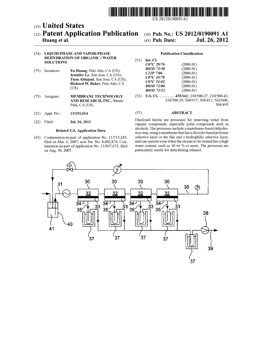 LIQUID-PHASE AND VAPOR-PHASE DEHYDRATION OF ORGANIC / WATER SOLUTIONS - diagram, schematic, and image 01