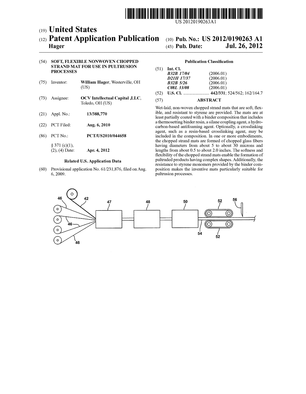 SOFT, FLEXIBLE NONWOVEN CHOPPED STRAND MAT FOR USE IN PULTRUSION PROCESSES - diagram, schematic, and image 01