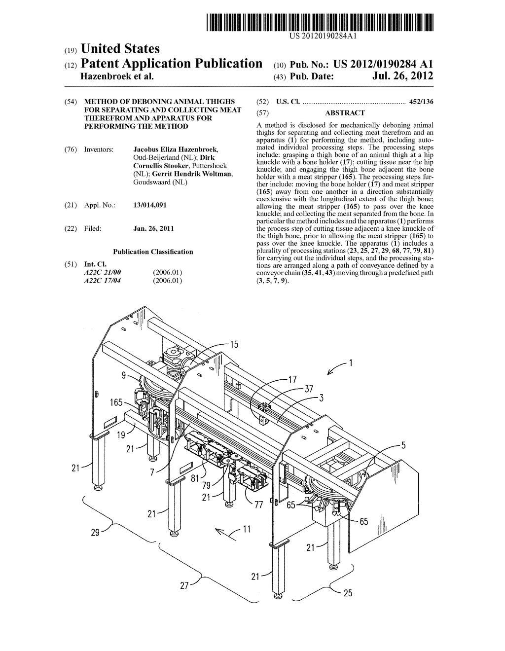 Method of Deboning Animal Thighs for Separating and Collecting Meat     Therefrom and Apparatus for Performing the Method - diagram, schematic, and image 01