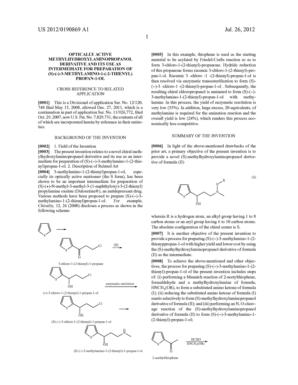 OPTICALLY ACTIVE METHYLHYDROXYLAMINOPROPANOL DERIVATIVE AND ITS USE AS     INTERMEDIATE FOR PREPARATION OF     (S)-(-)-3-METHYLAMINO-1-(-2-THIENYL)PROPAN-1-OL - diagram, schematic, and image 02