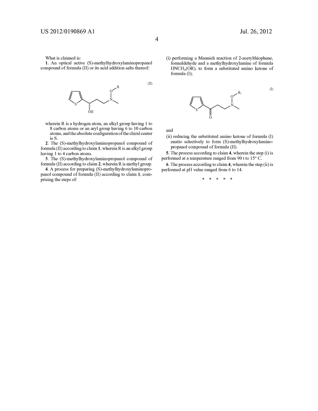 OPTICALLY ACTIVE METHYLHYDROXYLAMINOPROPANOL DERIVATIVE AND ITS USE AS     INTERMEDIATE FOR PREPARATION OF     (S)-(-)-3-METHYLAMINO-1-(-2-THIENYL)PROPAN-1-OL - diagram, schematic, and image 05