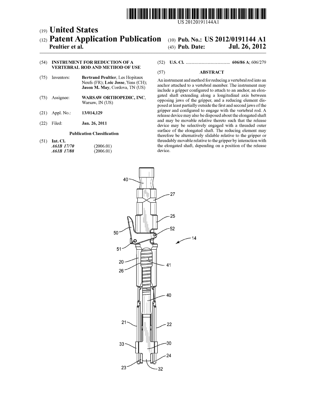 INSTRUMENT FOR REDUCTION OF A VERTEBRAL ROD AND METHOD OF USE - diagram, schematic, and image 01