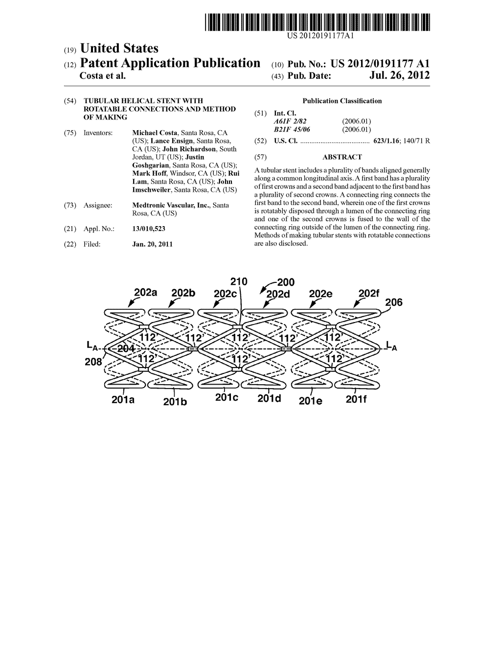 Tubular Helical Stent With Rotatable Connections and Method of Making - diagram, schematic, and image 01