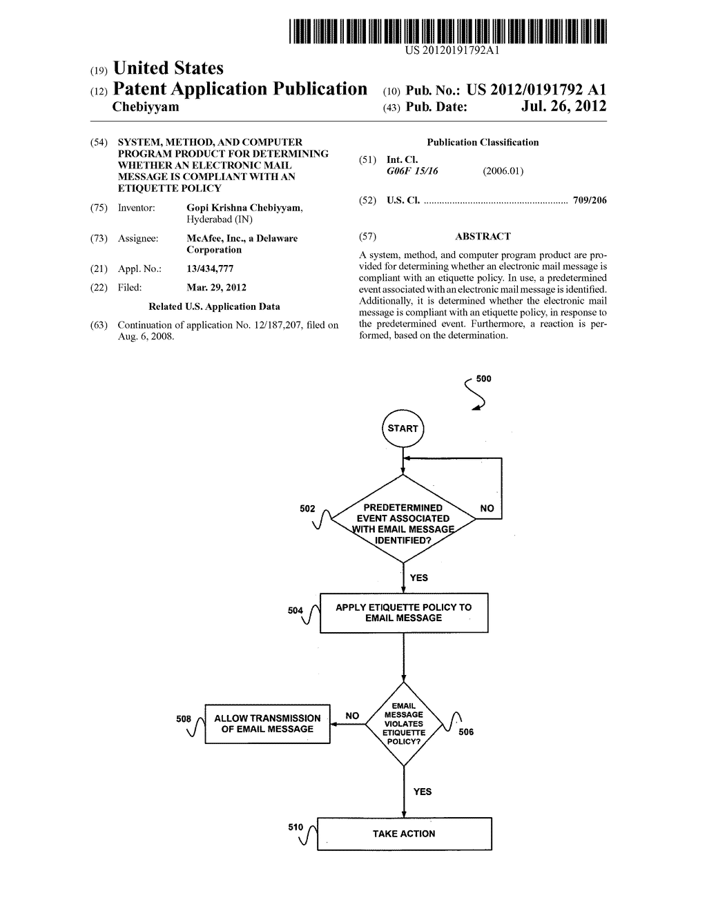 SYSTEM, METHOD, AND COMPUTER PROGRAM PRODUCT FOR DETERMINING WHETHER AN     ELECTRONIC MAIL MESSAGE IS COMPLIANT WITH AN ETIQUETTE POLICY - diagram, schematic, and image 01