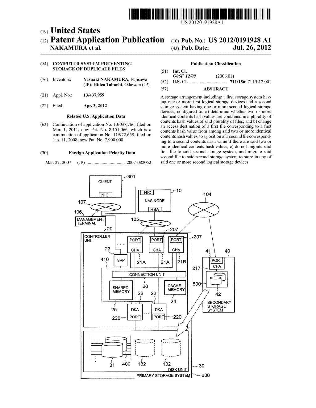 COMPUTER SYSTEM PREVENTING STORAGE OF DUPLICATE FILES - diagram, schematic, and image 01