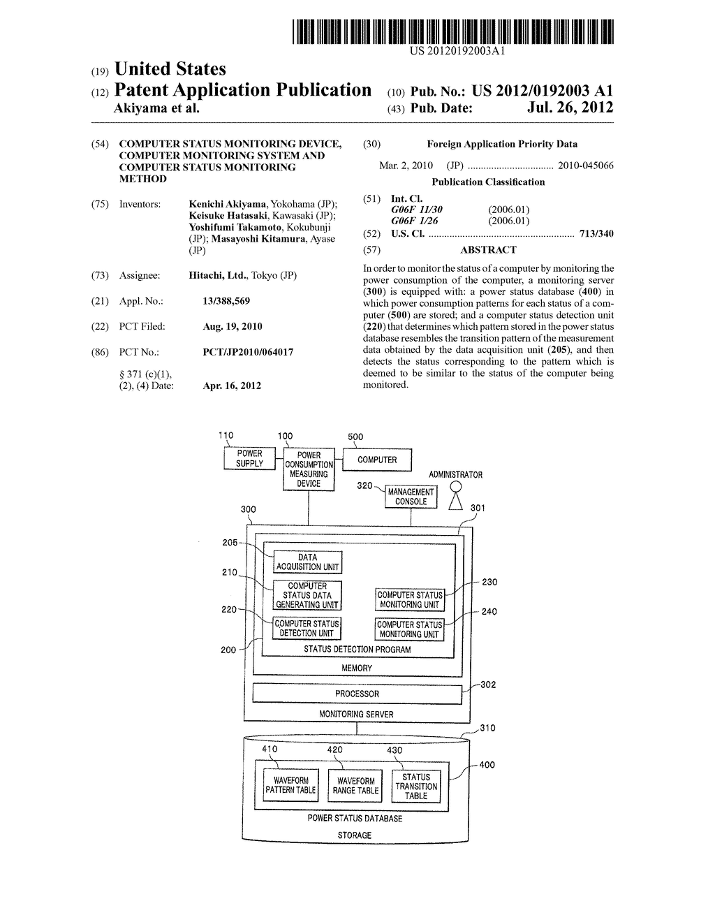 COMPUTER STATUS MONITORING DEVICE, COMPUTER MONITORING SYSTEM AND COMPUTER     STATUS MONITORING METHOD - diagram, schematic, and image 01