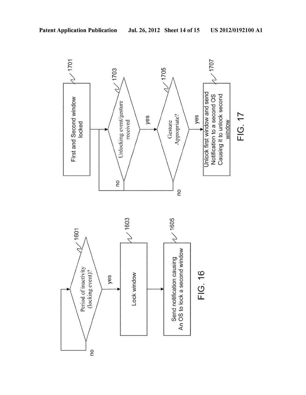 METHOD AND APPARATUS FOR LOCKING AND UNLOCKING MULTIPLE OPERATING SYSTEM     ENVIRONMENTS WITH A SINGLE GESTURE INPUT - diagram, schematic, and image 15