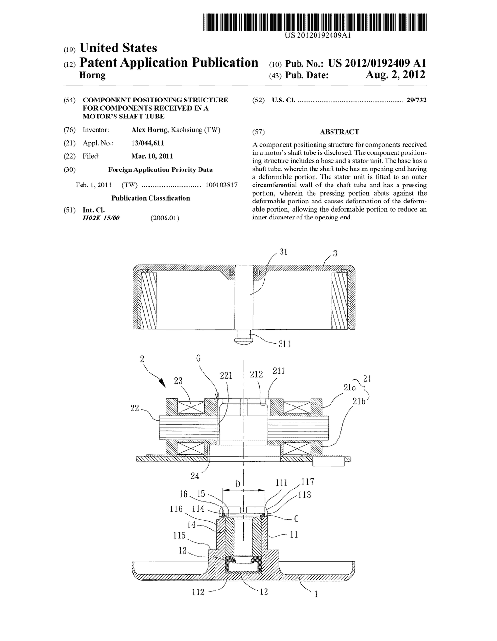 Component Positioning Structure for Components Received in a Motor's Shaft     Tube - diagram, schematic, and image 01