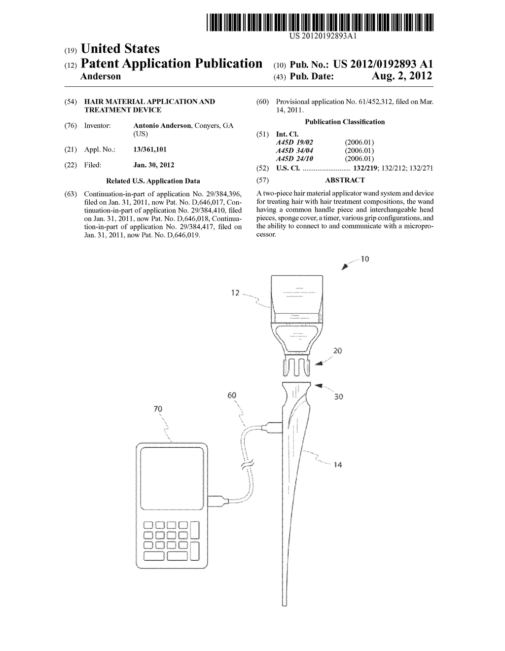 HAIR MATERIAL APPLICATION AND TREATMENT DEVICE - diagram, schematic, and image 01