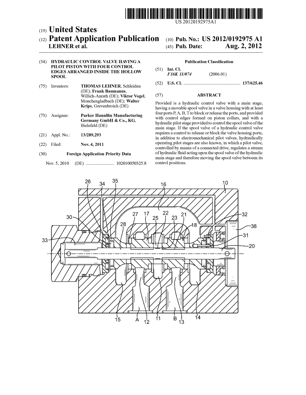 HYDRAULIC CONTROL VALVE HAVING A PILOT PISTON WITH FOUR CONTROL EDGES     ARRANGED INSIDE THE HOLLOW SPOOL - diagram, schematic, and image 01