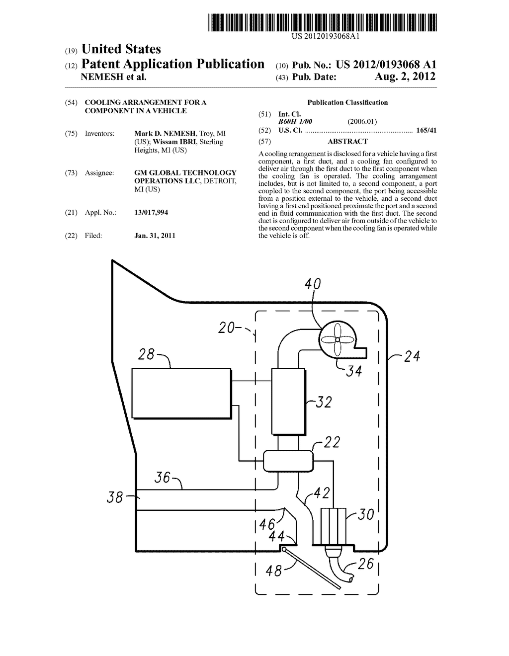 COOLING ARRANGEMENT FOR A COMPONENT IN A VEHICLE - diagram, schematic, and image 01