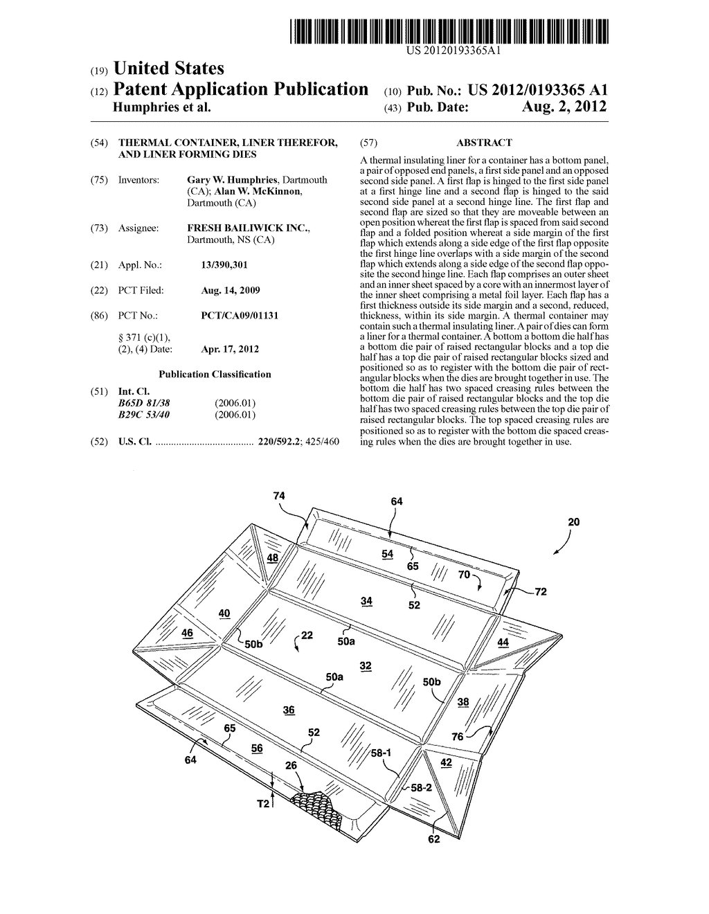 Thermal Container, Liner Therefor, and Liner Forming Dies - diagram, schematic, and image 01