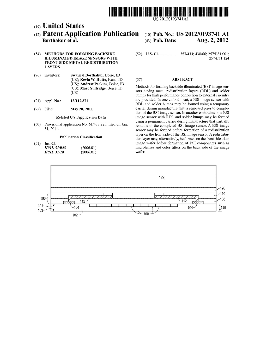 METHODS FOR FORMING BACKSIDE ILLUMINATED IMAGE SENSORS WITH FRONT SIDE     METAL REDISTRIBUTION LAYERS - diagram, schematic, and image 01