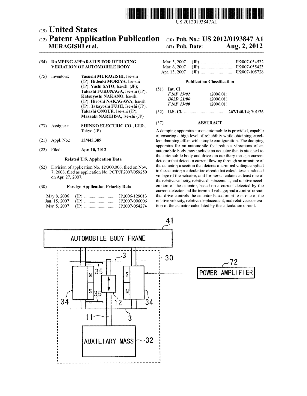 DAMPING APPARATUS FOR REDUCING VIBRATION OF AUTOMOBILE BODY - diagram, schematic, and image 01