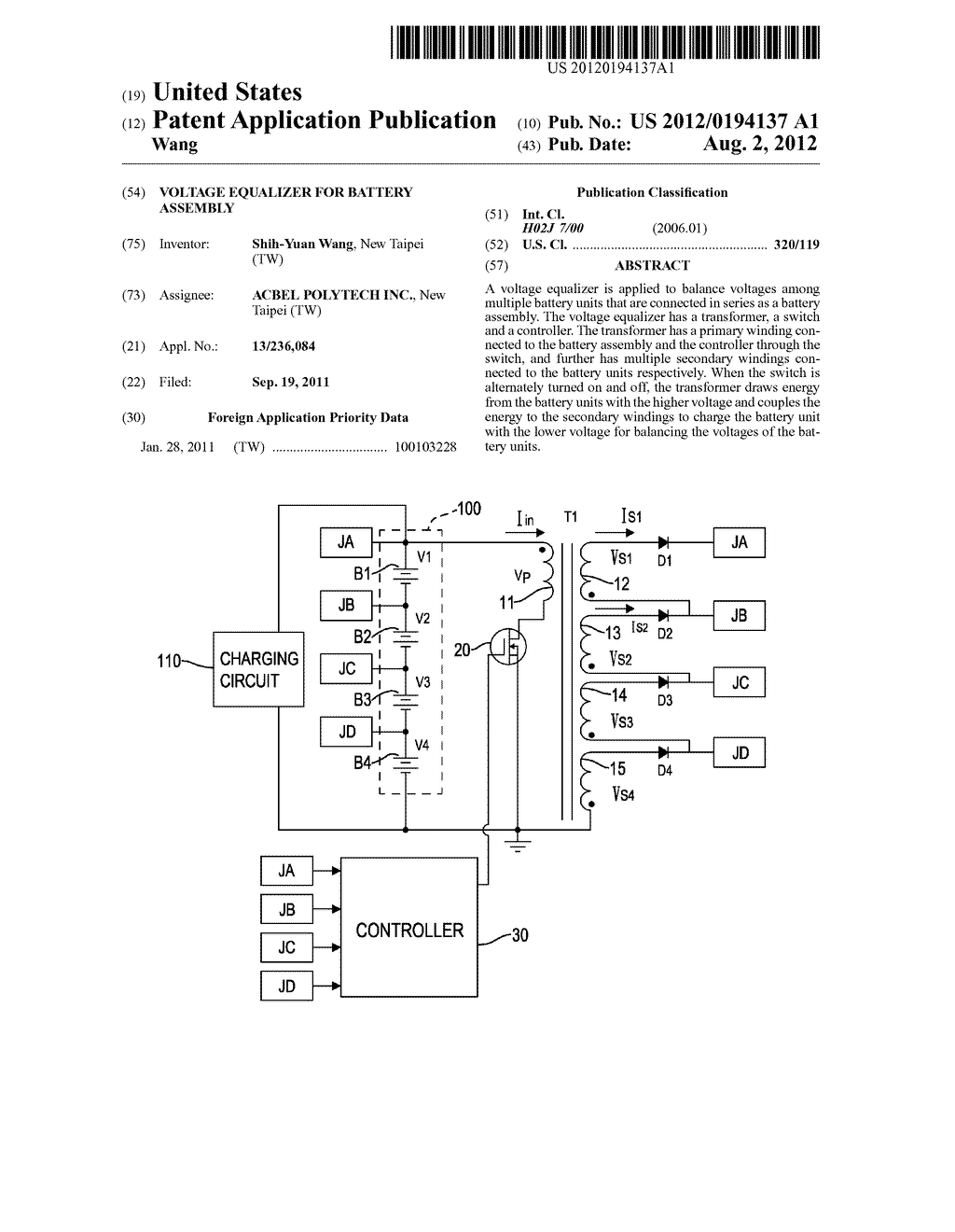 VOLTAGE EQUALIZER FOR BATTERY ASSEMBLY - diagram, schematic, and image 01