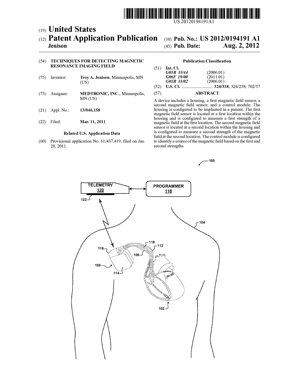 TECHNIQUES FOR DETECTING MAGNETIC RESONANCE IMAGING FIELD - diagram, schematic, and image 01