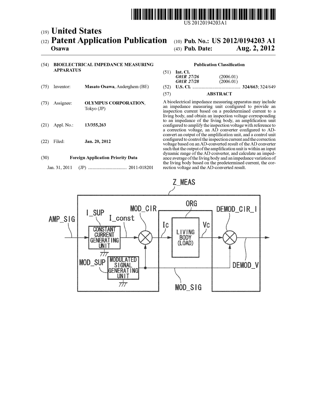 BIOELECTRICAL IMPEDANCE MEASURING APPARATUS - diagram, schematic, and image 01