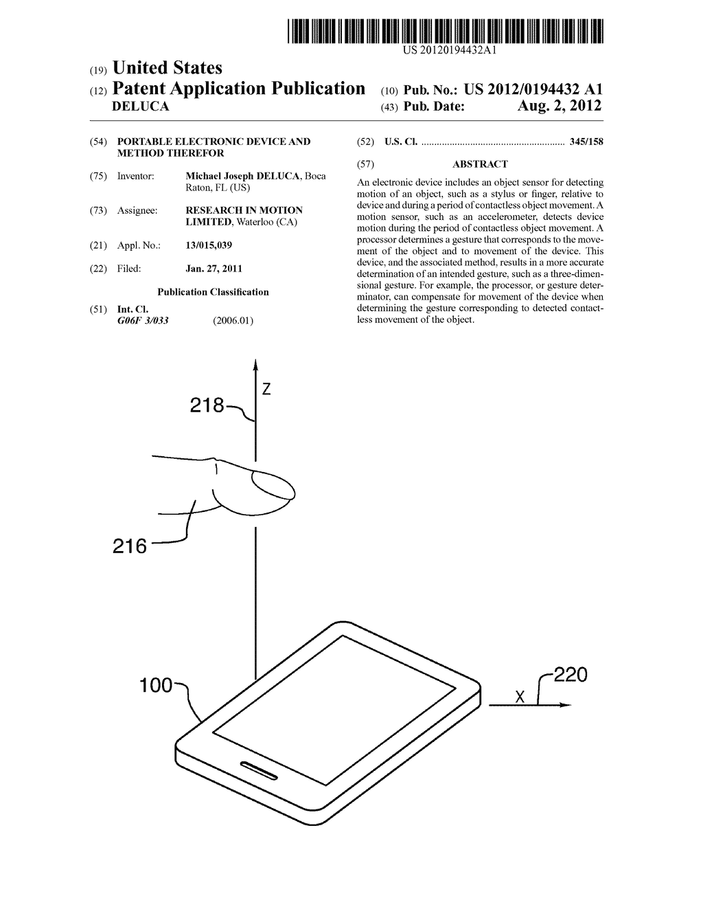 PORTABLE ELECTRONIC DEVICE AND METHOD THEREFOR - diagram, schematic, and image 01