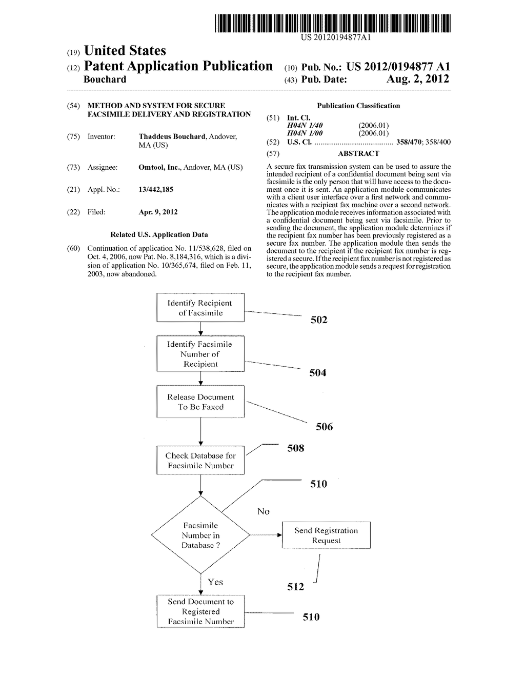 METHOD AND SYSTEM FOR SECURE FACSIMILE DELIVERY AND REGISTRATION - diagram, schematic, and image 01