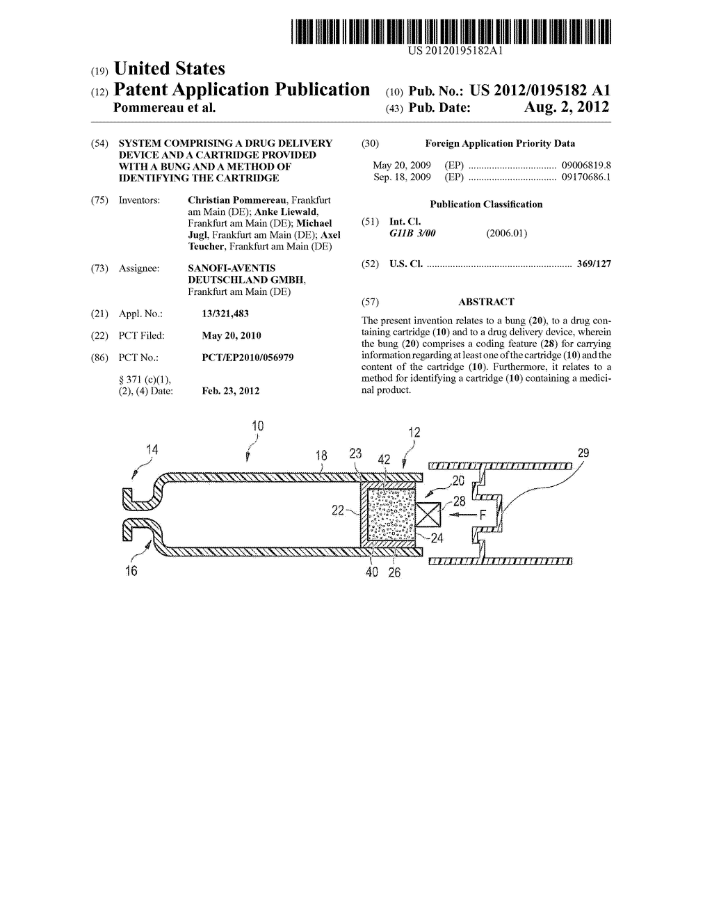 System Comprising a Drug Delivery Device and a Cartridge Provided with a     Bung and a Method of Identifying the Cartridge - diagram, schematic, and image 01