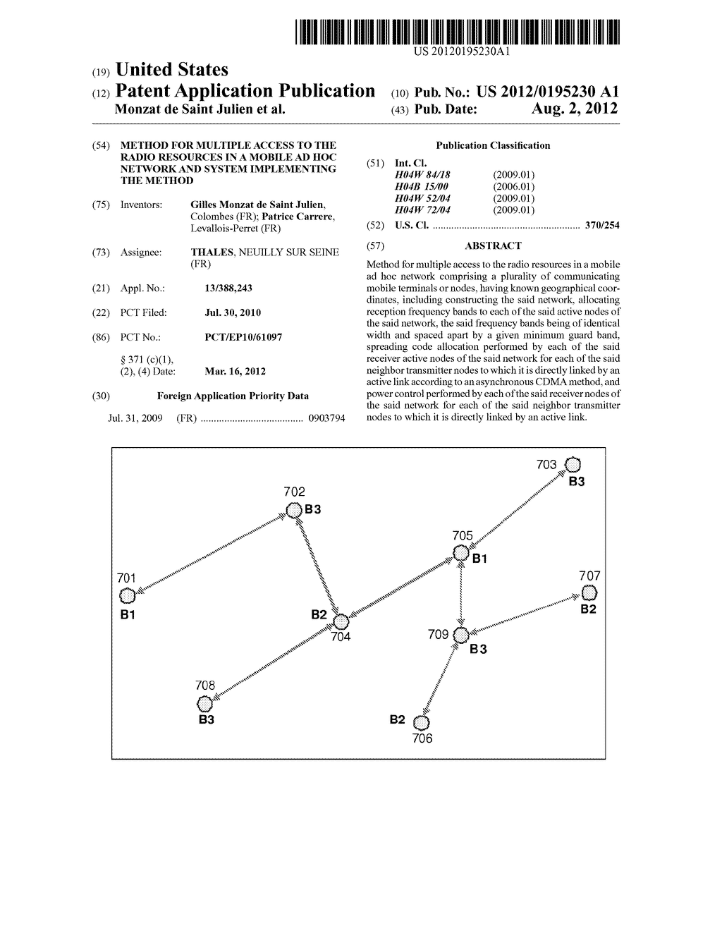 METHOD FOR MULTIPLE ACCESS TO THE RADIO RESOURCES IN A MOBILE AD HOC     NETWORK AND SYSTEM IMPLEMENTING THE METHOD - diagram, schematic, and image 01