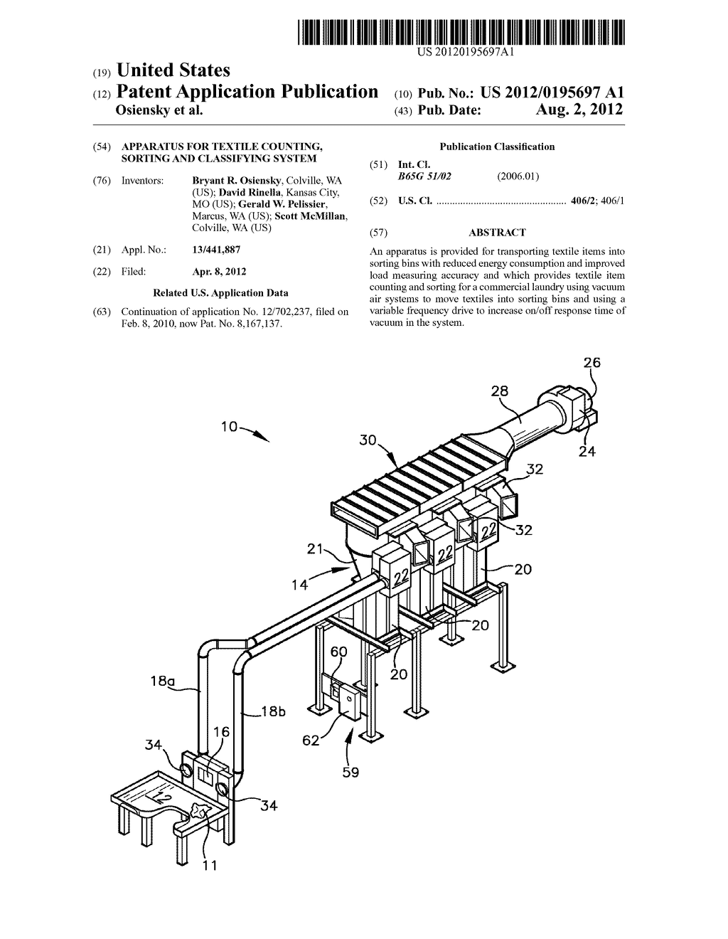 APPARATUS FOR TEXTILE COUNTING, SORTING AND CLASSIFYING SYSTEM - diagram, schematic, and image 01