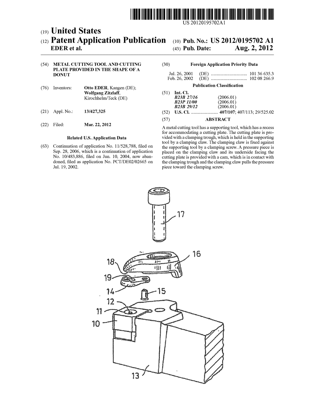 METAL CUTTING TOOL AND CUTTING PLATE PROVIDED IN THE SHAPE OF A DONUT - diagram, schematic, and image 01